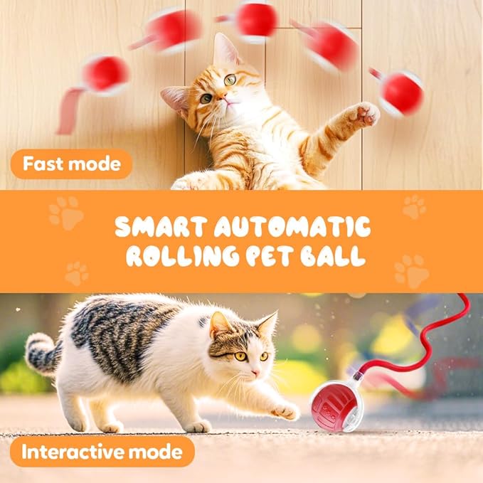 Interactive Cat Toy Balls, 2025 New Interactive Rolling Cat Balls, Upgrade 3.0 Tail Cat‘s Toys with LED Light, Three Modes Smart Automatic Rolling Pet Ball Toy (Grey-2)