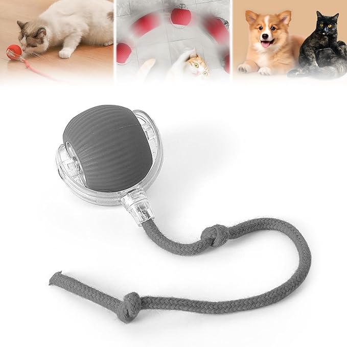 Interactive Rolling Cat Ball, 2025 Smart Automatic Cat Dog Toys, Automatic Cat Toys, Self Moving Cat Toys, Interactive Cat Toy Ball for Bored Small Dogs, Cats (Grey)