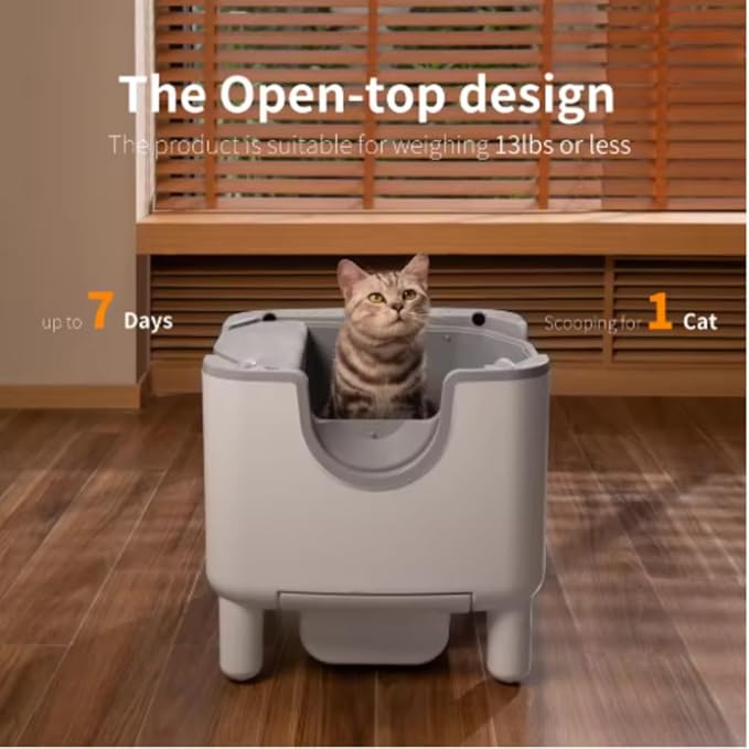 F6 Self-Cleaning Litter Box - Open-Top Automatic Cat Litter Box with Odor Control, Safety Features, and Easy Maintenance