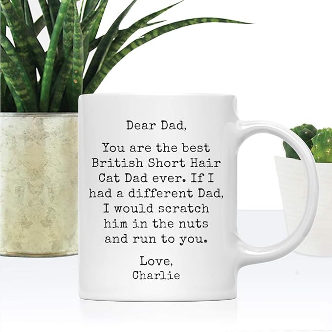 Andaz Press Personalized Funny Dad 11oz. Coffee Mug Gag Gift, Best British Short Hair Cat Dad, Scratch in Nuts and Run to You, 1-Pack, Custom Cat Lover's Christmas Birthday Ideas, Includes Gift Box