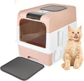 Cat Litter Box with Litter Mat, 18"x14"x13" Large Litter Box for Big Cats, Enclosed Removable Litter Boxs, Front Entry Top Exit Kitty Box, Odor Control, Easy to Clean (Pink)