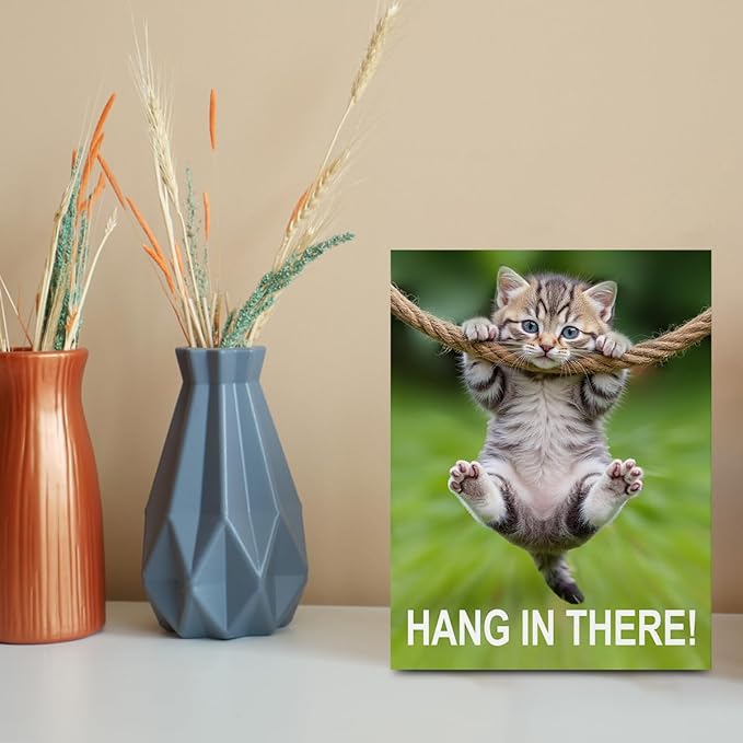 Hang in There Cat Canvas Wall Art, 11.4x15in Funny Motivational Cat Framed Art Paintings Wall Decor Unique Inspirational Gifts Animal Lover Prints Picture for Living Room Bathroom Farmhouse Decor