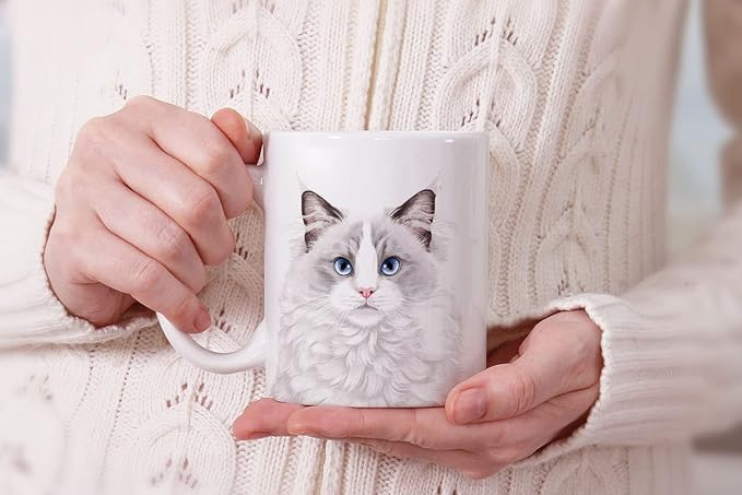 MUGBREW Cute Lilac Ragdoll Cat Ceramic Coffee Mug Tea Cup, 11 OZ