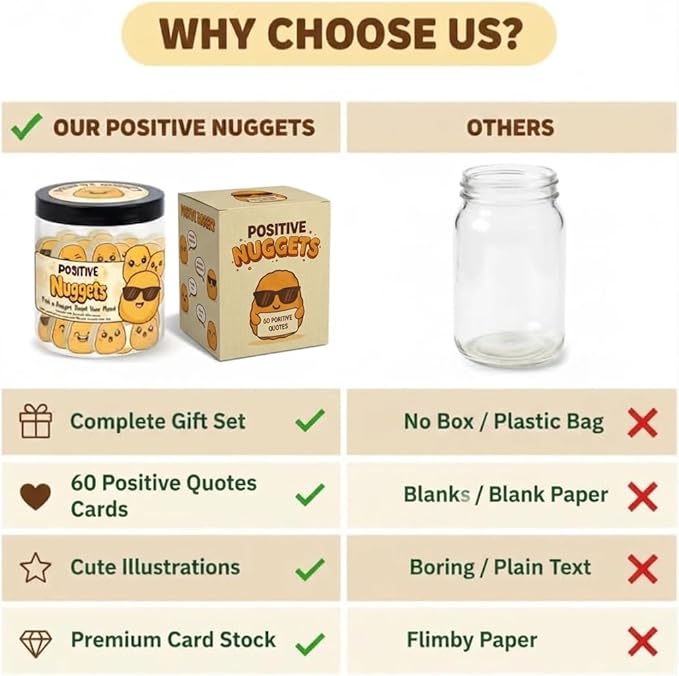 DEARMINE Positive Chicken Nuggets Jar with 60 Affirmation Cards, Emotional Support Chicken Gift, Chicken Nuggets Gifts, Gag Cute Funny for Women, Teens, Men