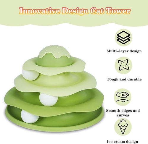 Cat Ball Track Toy, Cat Ball Tower, Multi-Level Design Cat Ball Track Toy, 3 in 1 Automatic Interactive Kitten Toy, Easy to Disassemble, Easy to Clean, Meet Your Cat's Exercise Needs (Green)