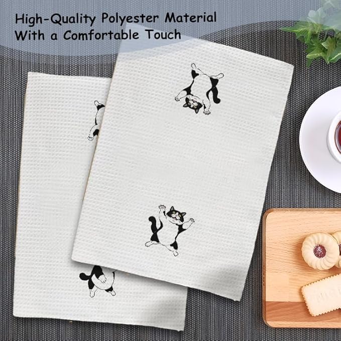 Funny Tuxedo Cat Kitchen Towels, Cats Lover Mom Lady Gifts Hand Towels for Bathroom Kitchen, Black and White Cat Kitten Decorative Dish Towels Drying Cloth, 16x24 Inch Set of 2