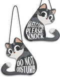 Putuo Decor Do Not Disturb Sign Welcome Please Knock, Cute Cat Door Sign Decor Reversible Double Sided Aesthetic Hanger Plaque for Room Front Door Porch Home Decor, Cat Lover Gifts Grey