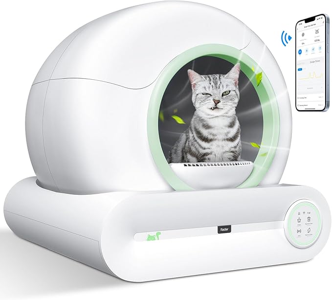 Self Cleaning Litter Box, 2026 Upgraded Automatic Cat Litter Box, Includes 2 roll Liners, 68L+9L Large Capacity Box Robot, Suitable for Medium Cats and Kittens, APP Control - Green