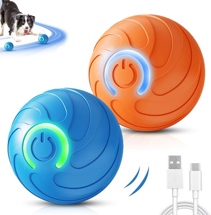 2026 New Interactive Dog Ball Toys, Vibrating Dog Ball, Moving Dogs Balls, Automatic Rolling Balls Toys, USB Rechargeable for Small Medium Dogs (Blue+Orange)