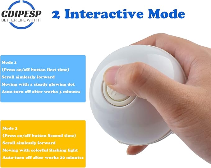 Automatic Active Rolling Ball for Cats, Self Moving Interactive Dog Toys for Boredom, Wicked Ball for Small Dogs/Cats with LED Lights, USB Rechargeable(White)
