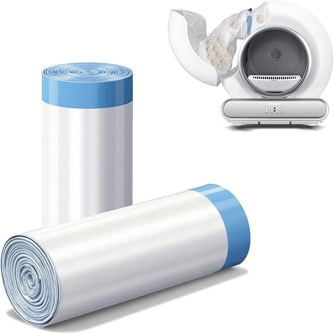 40 Count Drawstring Cat Litter Liners – Extra-Thick, Tear-Resistant Bags for Self-Cleaning Litter Boxes, 2 Easy-Use Rolls (18.5" x 17.7")