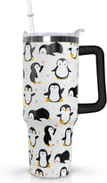Ceovfoi 40 Oz Penguin Tumbler With Handle, Coffee Travel Mug Cup Water Bottle, Penguin Decor and Gifts for Women