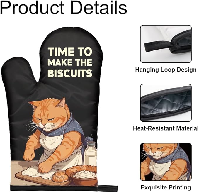 DYJYBMY Time to Make The Biscuits Funny Cat Oven Mitts and Pot Holder Set, Cute Kitchen Gadgets for Pet Lover, Housewarming Gifts for Cat Mom Dad, Bake Lover Gifts for Mom Dad Wife Husband BFF (HS)