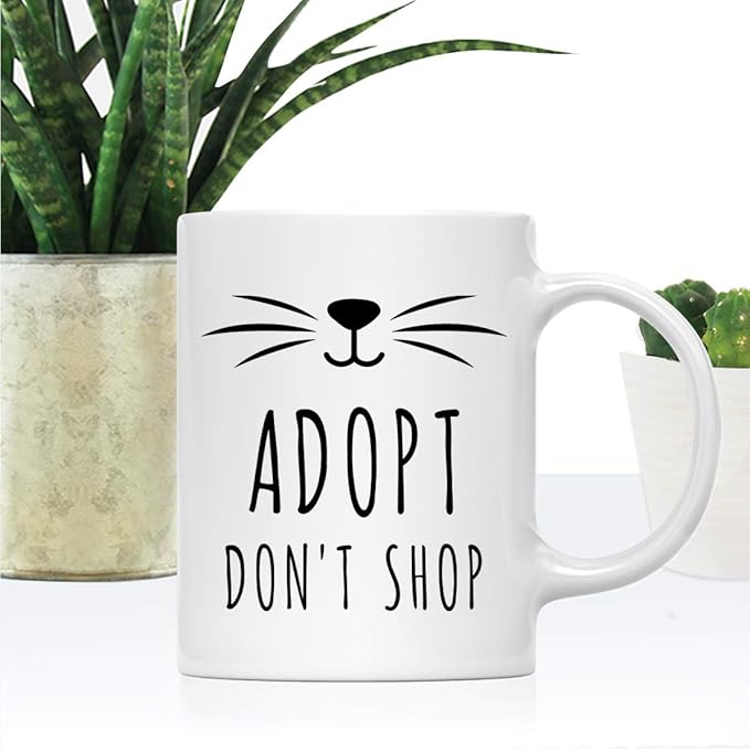 Andaz Press Funny Cat Lover 11oz. Ceramic Coffee Tea Mug, Adopt Don't Shop, 1-Pack, for Cat Mom, Birthday Christmas Ideas, Includes Box