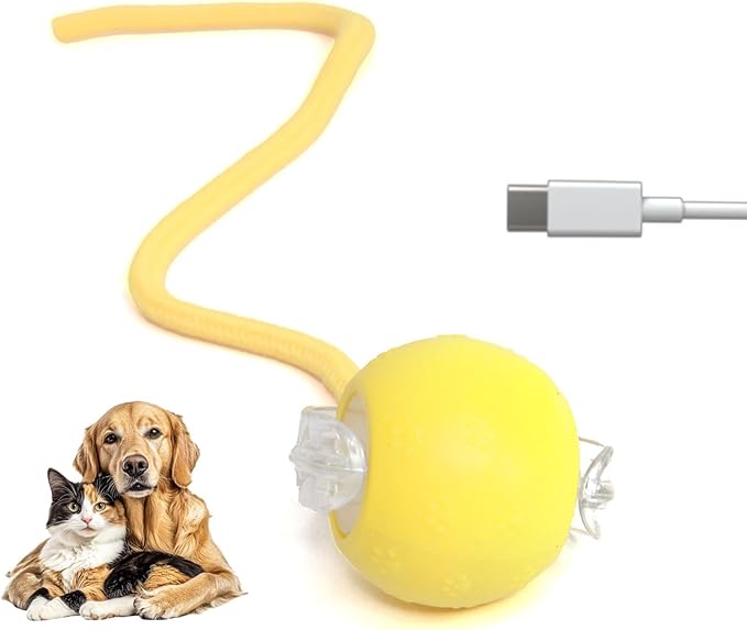 Automatic Interactive Cat Toy Ball, Motion Sensor, Self Rolling Smart Pet Toy for Indoor Cats & Kittens, Rechargeable Dog Toy Ball for Play, Exercise & Boredom Relief (Yellow1)