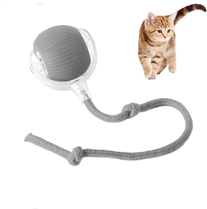 Interactive Cat Toy Ball Automatic Rolling Smart Cat Ball with Tail Motion Activated USB Rechargeable 3 Speed Modes Bird Chirping Durable Silicone Pet Toy for Indoor Cats Multiple Colors (Gray)