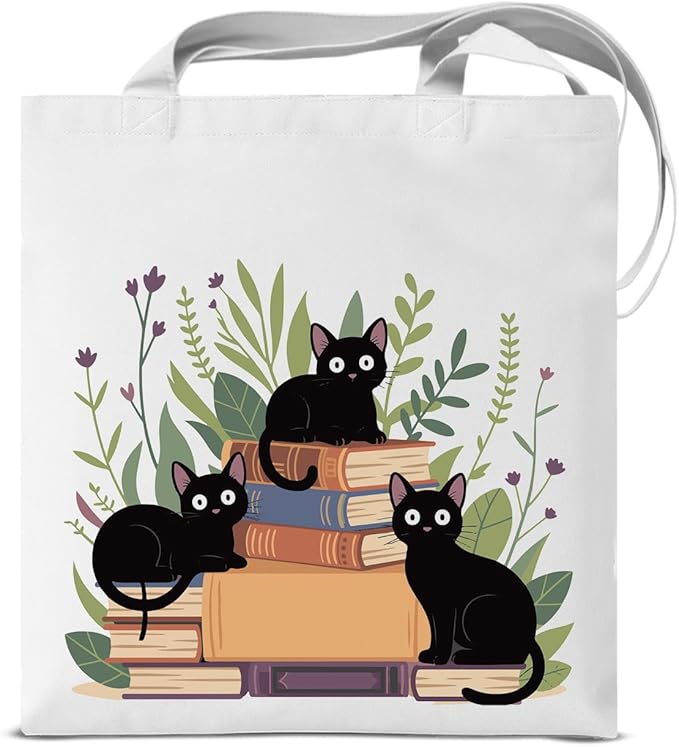 Cute Cat Canvas Tote Bag for Women Funny Cat Bag for Shopping Work Travel Lover Totes Gifts