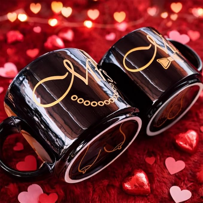 Mr and Mrs Mug Set, Mr Mrs Wedding Gift for Couples, 17 Oz Funny Couple Coffee Mug with Hidden Bottom Design, Newlywed Gift, Bride Groom Present, Anniversary Engagement Gift, His and Hers Mug