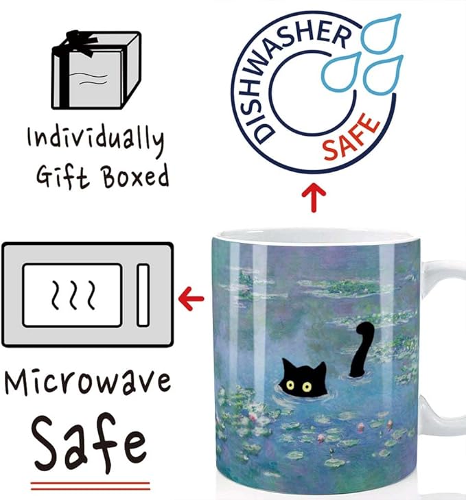 Famous Art Paintings Funny Cat Coffee Mug for Artist Art Lover Teacher Cat Lovers, Famous Picture Classic Vincent Aesthetic Canvas Mug Birthday Gift for Women Man (Water Lilies)