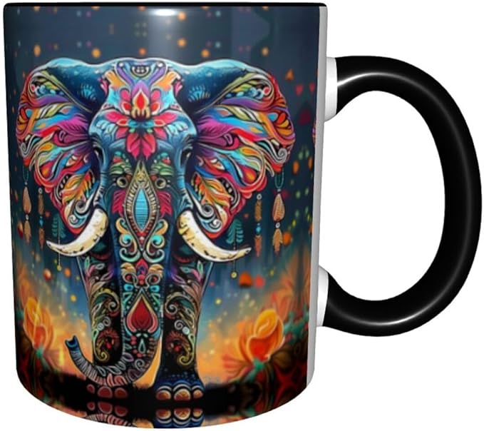 Elephant Coffee Mug Funny Ceramic Tea Cup Novelty Presents for Women Men Home and Office Birthday Microwave Dishwasher Safe 11oz