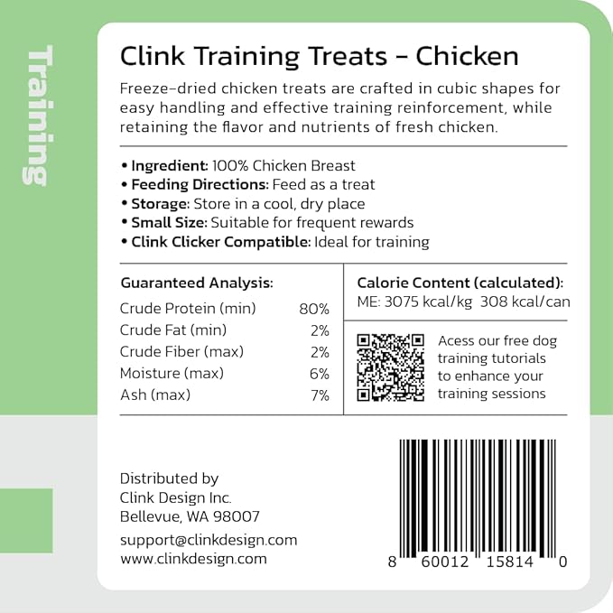 Clink Design Freeze Dried Dog Treats and Cat Treats, Single Ingredient Dog Treats, 100% Chicken Dog Training Treats, High Protein Snacks, 3.5oz