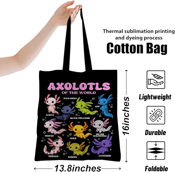 Cute Axolotls Cat, Moon Witch Series Inspirational Quotes Grocery Bags Gifts for Women