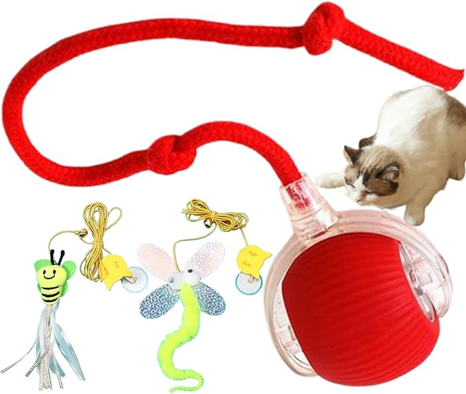 Red Interactive Cat Toys Rolling Ball, 360° Automatic Self Moving Dog/Cat Pet Toy for All Kinds of Surfaces - Wood Flooring, Tile, Carpet