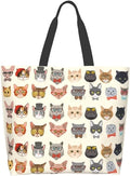 Funny Cat Tote Bag for Women,Cute Purse Gifts for Cat Lovers,Kitty Print Shoulder Reusable Shopping Handbags Casual Travel Polyester Summer Beach Grocery Bag Holiday Gifts