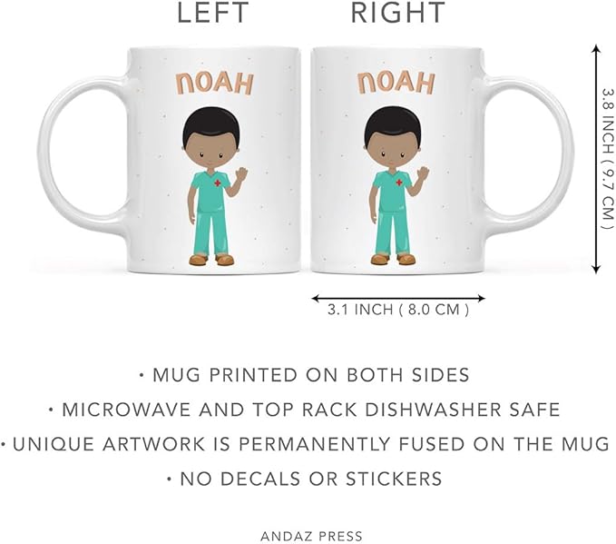 Andaz Press Personalized 11oz. Kids Milk Hot Chocolate Mug, Black Haired Ward Boy, 1-Pack, Custom Child’s Birthday Christmas Coffee Cup