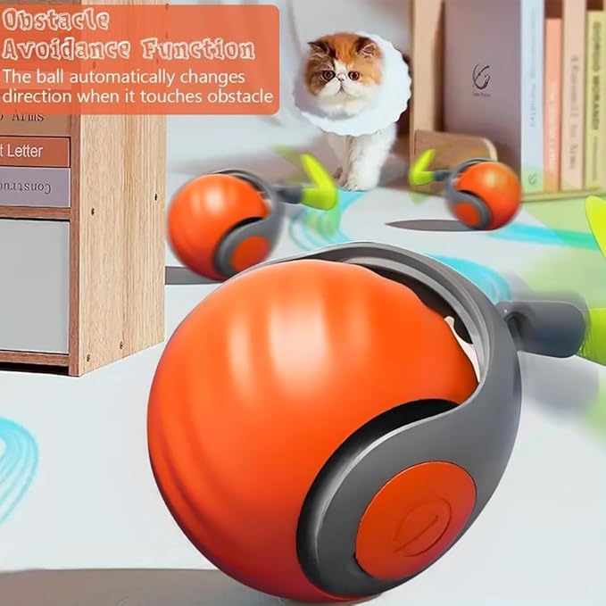 Speedy 2.0 Tail Cat Toys - Automatic Moving Ball with Tail, Two Speed Adjustment & USB Rechargeable Smart Toy, 2025 New Generation Interactive Toys for Bored Indoor Cats (Orange)