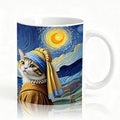Famous Oil Painting Starry Night Cat Art Theme Double-Sided Ceramic Mug, Famous Art Parody Girl Cats Mug for Pet Lover, Kitty Lover Gifts for Women Friend, Christmas Birthday Gifts for Cat Mom
