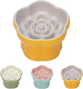 Cat Slow Feeder Flower-Shaped Ceramic Slow Feeder Cat Bowl, Tilted Raised Cat Slow Feeder Bowl for Whisker Relief, Prevents Vomiting & Bloating, Non-Slip Base