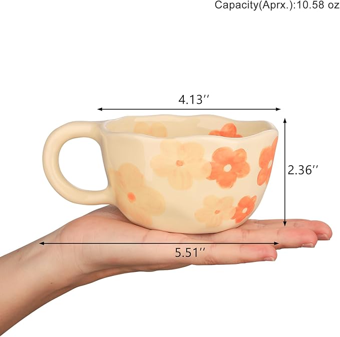 VanEnjoy Ceramic Cup, Cute Coffee Mug, Strawberry Mug, Aesthetic Coffee Mug, Retro Flower Mug, Ceramic Tea, 10oz/300ml for Tea Coffee, Milk and Oatmeal
