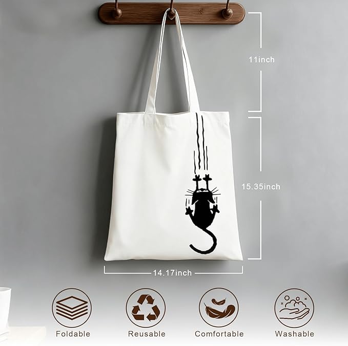 Yivona Canvas Tote Bag for Women, 100% Cotton Cat Tote for Shopping, Travel, School, Gift for Girls, Book Lover, Birthday