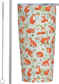 Fox Tumbler 20oz Cute Foxes Stainless Steel Insulated Tumblers with Lid and Straw Animal Travel Coffee Mug Tea Wine Cups Water Bottle Fox Gifts for Women