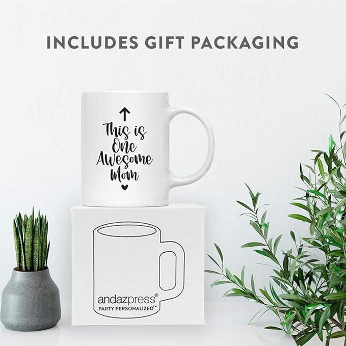 Andaz Press Mother's Day 11oz. Ceramic Coffee Tea Mug Gift for Mom, This Is one Awesome Mom, Upward Arrow Graphic, 1-Pack, Birthday Christmas Gift Ideas