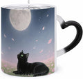 Aesthetic Cat Color Changing Mug 11oz, Heat Sensitive Coffee Mug Reveals Pattern with Hot Liquid, Ceramic Novelty Coffee Cup with Heart Shaped Handle, Funny Gift