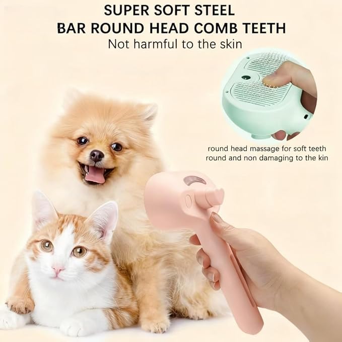Pet Steam Brush for Cats and Dogs, 3 In 1 Steamy Cat Brush with Release Button and Tank, Anti-Static Pet Spray Hair Removal Comb, Rechargeable Dog Steam Comb for Furry (Pink)