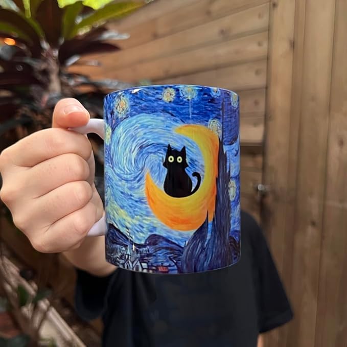 Famous Art Paintings Funny Cat Coffee Mug for Artist Art Lover Teacher Cat Lovers, Famous Picture Classic Vincent Aesthetic Canvas Mug Birthday Gift for Women Man (Starry Night)