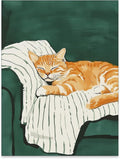 Sleeping Orange Cat poster Green Aesthetic Wall Art Preppy Funky Cute Animal Canvas Painting Gift For Cat Lover for Cozy Room Wall Decor 08x10 inch Unframed