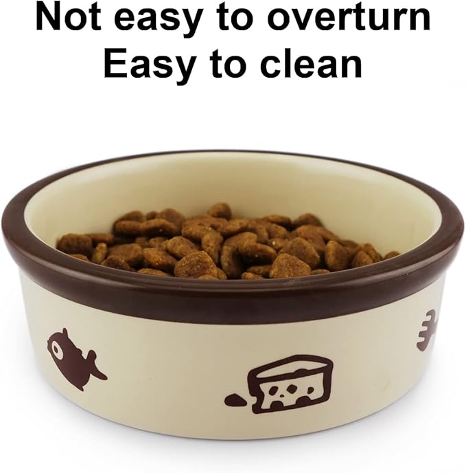 TTCAT Ceramic Cat Food Bowl,Cute Cartoon Pattern,Basic Bowl, Small Pet Feeding Dishes for Cat, Kitten, Small Dog, Dishwasher Safe…