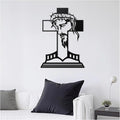 MDFUGEG Metal Cross Jesus Wall Decor-14.5x10.04in Black Religious Wall Art for Christian Catholic | Home Church Living Room Bedroom Decor, Baptism Mother's Day Religious Gifts