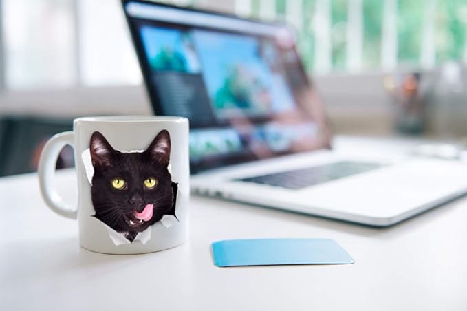 Winston & Bear Thirsty Black Cat Coffee Mug - Funny Ceramic Coffee Mug Gift for Cat Lovers - Cute Novelty Cup for Men and Women (15oz)