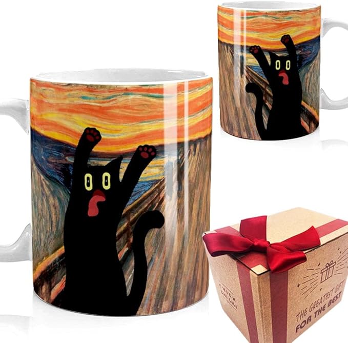 Famous Art Paintings Funny Cat Coffee Mug for Artist Art Lover Teacher Cat Lovers, Famous Picture Classic Vincent Aesthetic Canvas Mug Birthday Gift for Women Man (The Scream)