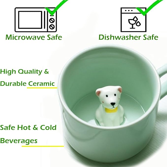 Surprise Dog Coffee Mug with Small Puppy Inside - 8 Oz,Best Funny Gift Ceramic Cups