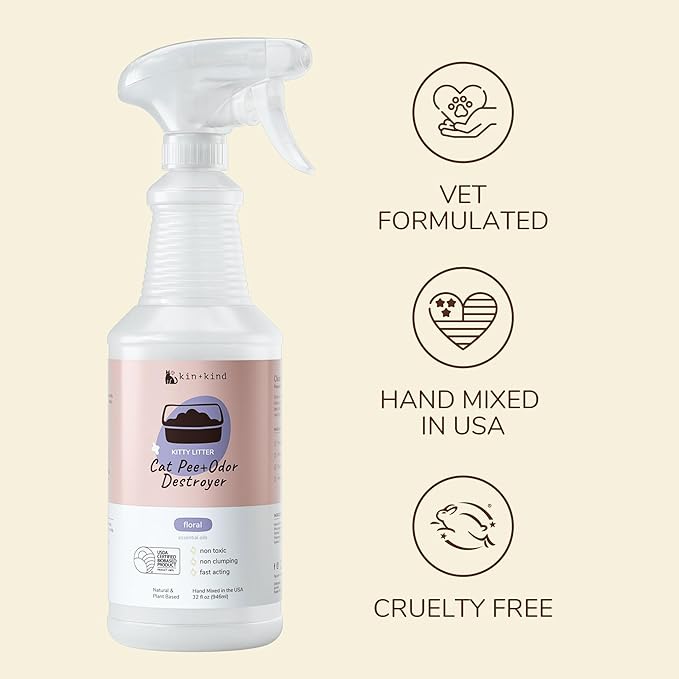 kin+kind Cat Pee+Odor Destroyer - Kitty Litter - Maximum Strength - USDA Certified Biobased - Floral - 32 fl oz