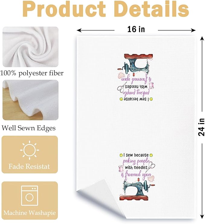 Sewing Quilting Lovers Gifts Kitchen Towels, Funny Sewing Dish Tea Towels, Gifts for Sewers Quilters Women Decorative Hand Towel for Bathroom Kitchen, 16x24 Inch