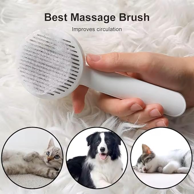 Dog & Cat Brush, Self Cleaning Slicker Brush for Pets, Upgraded Dog Brush for Shedding Massaging and Grooming, Removes Loose Undercoat & Portable Comb for Long Short Haired Dogs (Blue)