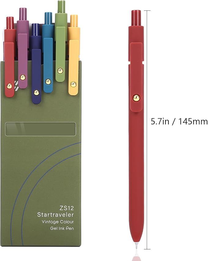 FIOVER Gel Pens, 6pcs 0.7mm Fine Point Black Ink, Smooth Writing Pens for Journaling, Nurse Aesthetic Cute Office School Supplies, Gifts for Women and Men (6Pcs Gold Vintage -Black ink) (Pack of 2)