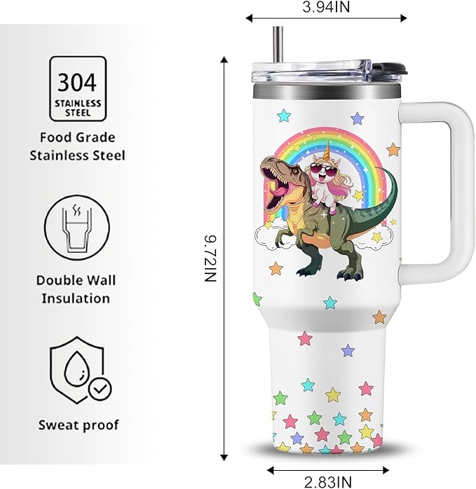 Dinosaur Tumbler with Straw 40oz, Dinosaur Gifts for Kids and Adults Girls Boys, Dino Birthday Christmas Decorations, Presents for Dinosaurs Lovers, Dino Gifts for Girls